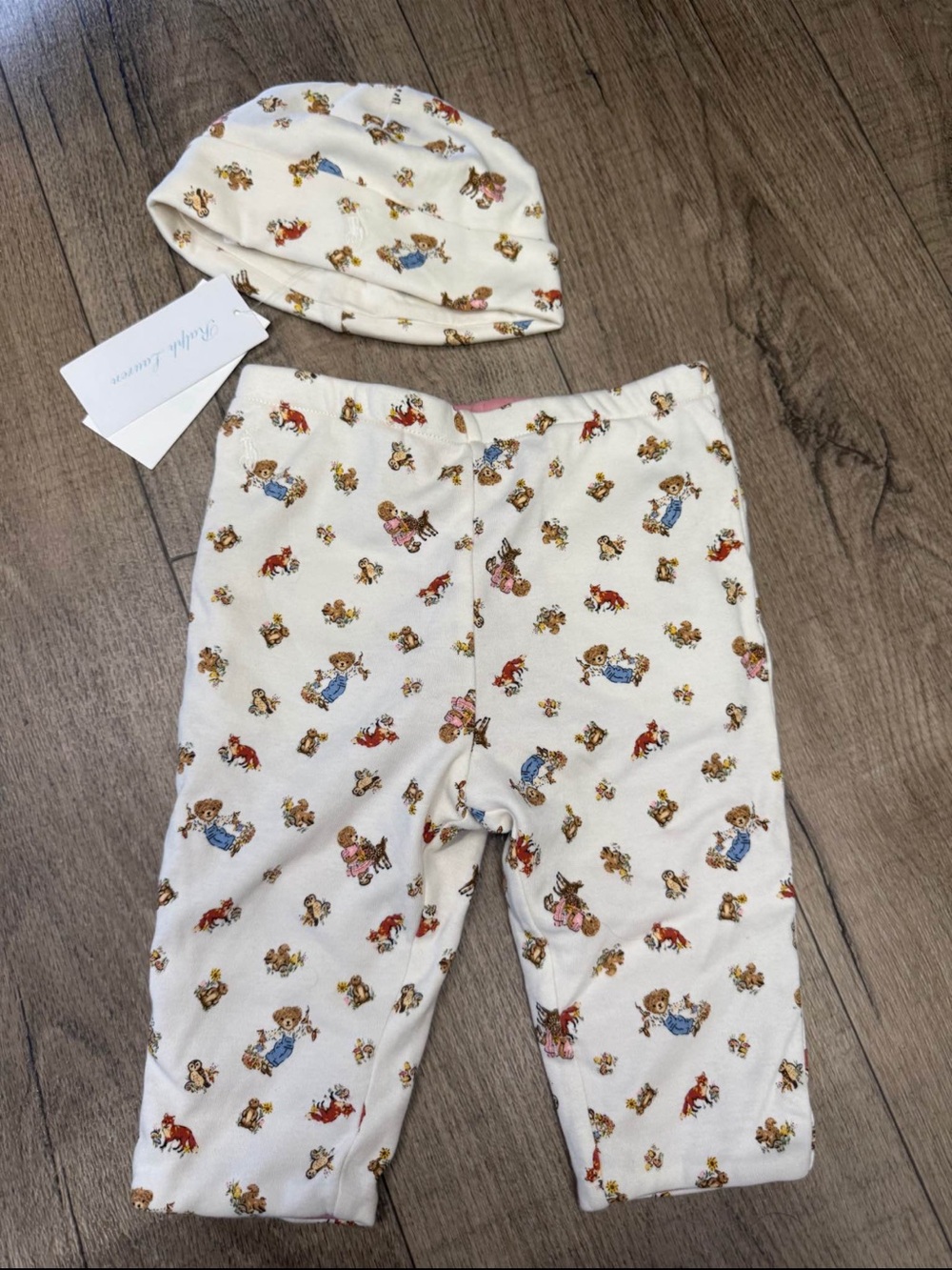 Ralph Lauren Cream Baby Pajama Set with Cute Animal Print